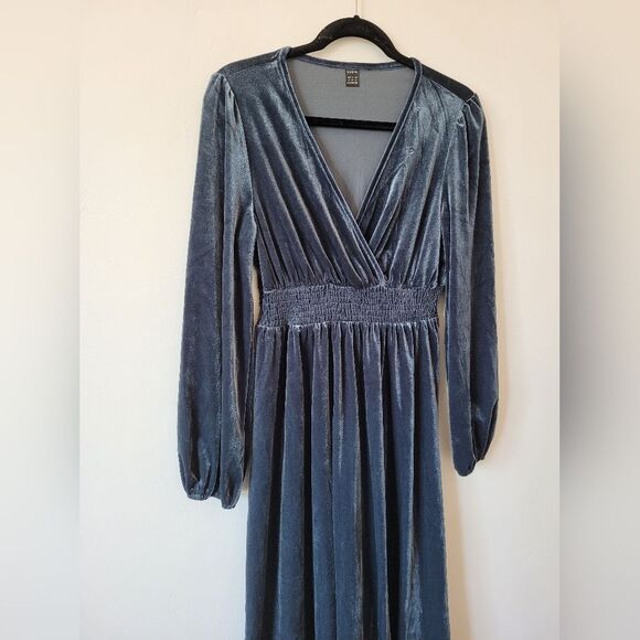 Blue Velvet Midi Dress Cottage Peasant Fairy Ethereal Whimsigoth Hippie Gypsy S - Picture 3 of 7
